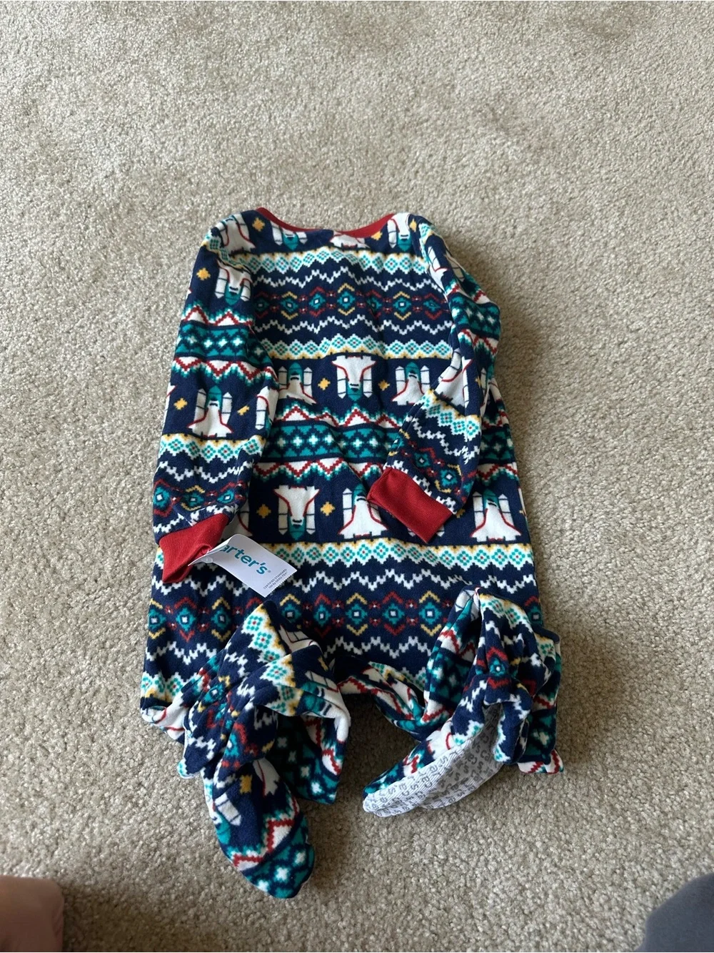 Carter’s 2T Fleece Footed Pajamas | Holiday Space Shuttle Fair Isle Print | NWT